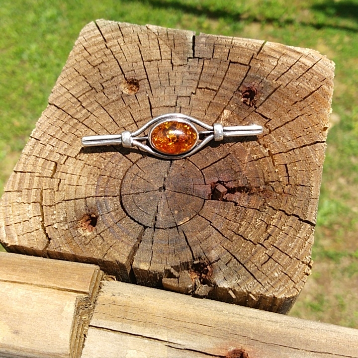 Amber And Sterling Pin/Brooch